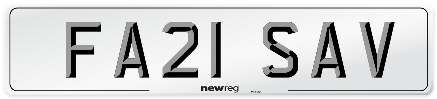FA21 SAV Number Plate from New Reg